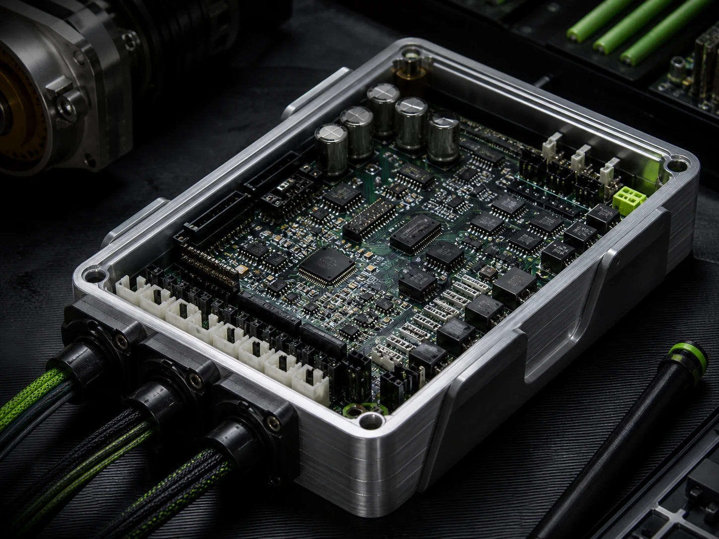 Industrial motor-control PCB integrated into an aluminium enclosure